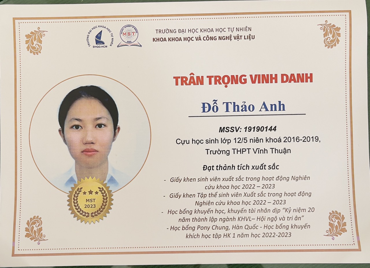 Thư cảm ơn của Trường đại học Khoa Học Tự Nhiên TPHCM gửi đến Ban Giám Hiệu Trường THPT Vĩnh Thuận